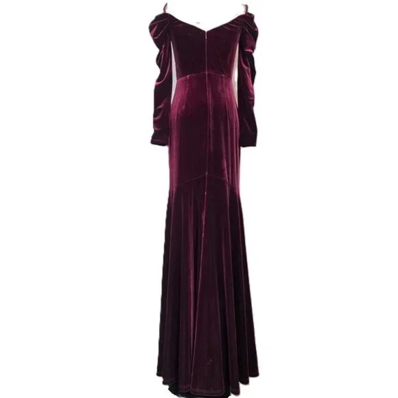 NEW $745 THEIA ANITA OFF THE SHOULDER VELVET GOWN DRESS IN CRIMSON ROSE SIZE 4 - Picture 6 of 10